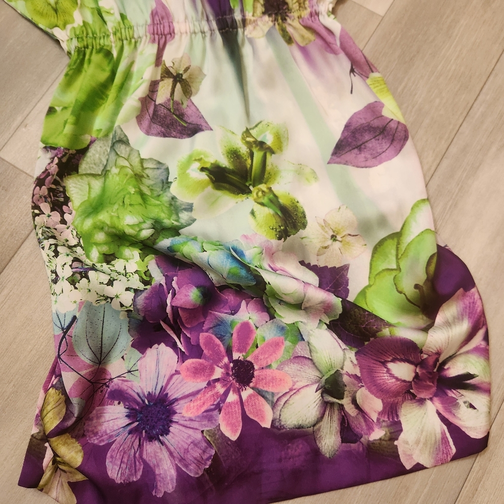 Kimono dress women's 6 floral green purple pink wrap tunic mini Made in Italy - Picture 12 of 13